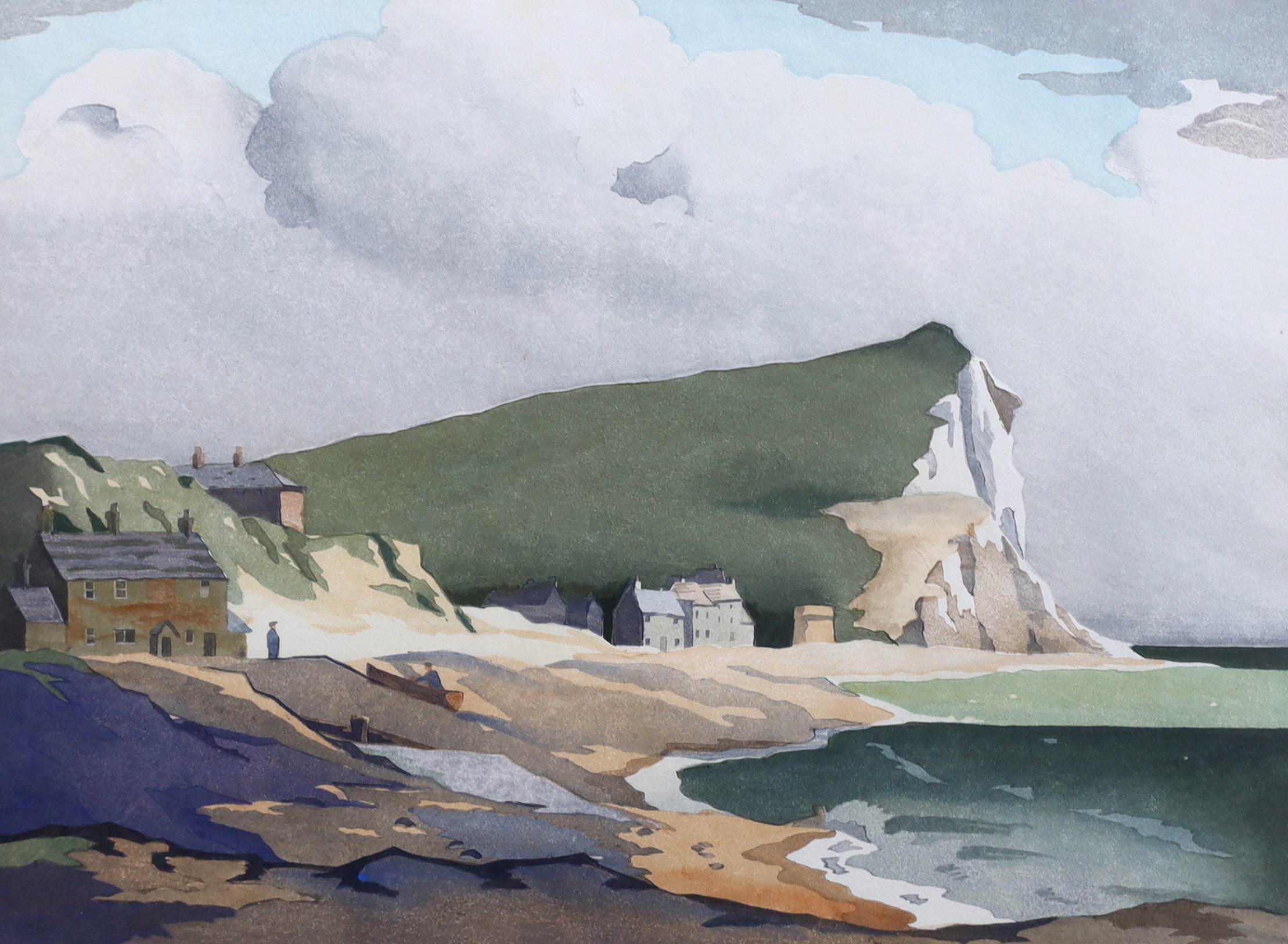 Eric Slater (English, 1896-1963), 'Seaford Head', woodcut in colours, 25.5 x 35cm